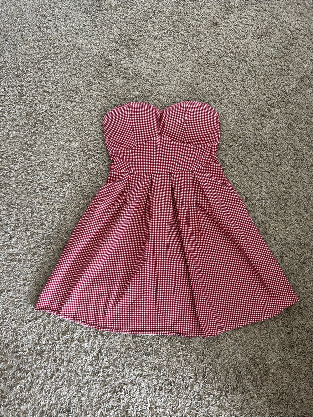 Strapless Red Gingham A-Line Dress